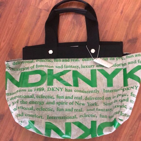 DKNY large canvas tote bag. Green gray and black - Picture 1 of 11